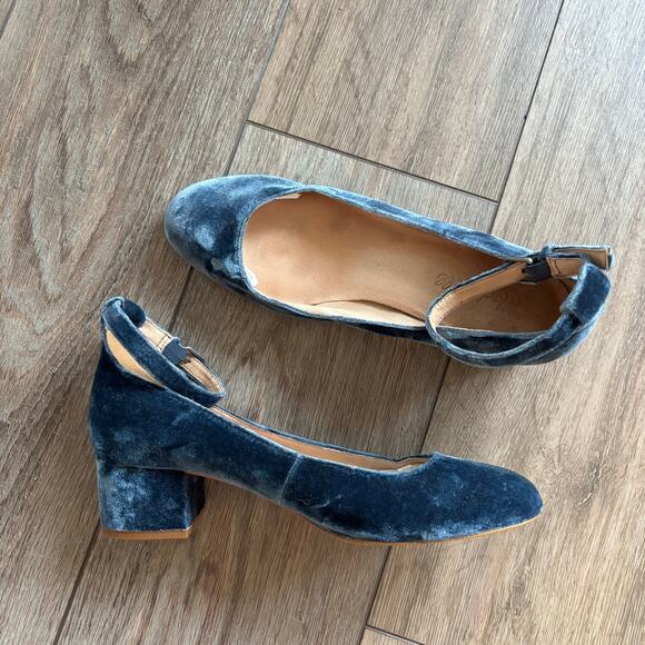 madewell blue velvet ballet heel flats Inez ankle strap size 8 - Picture 1 of 4